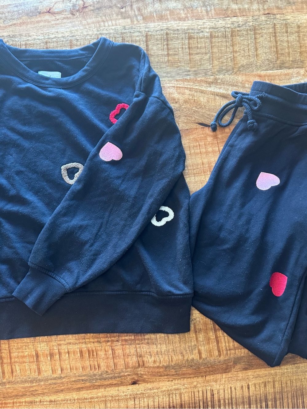 Lou & Grey Navy Heart Embroidered Sweatshirt & Joggers Set - Pink, Red, Cream